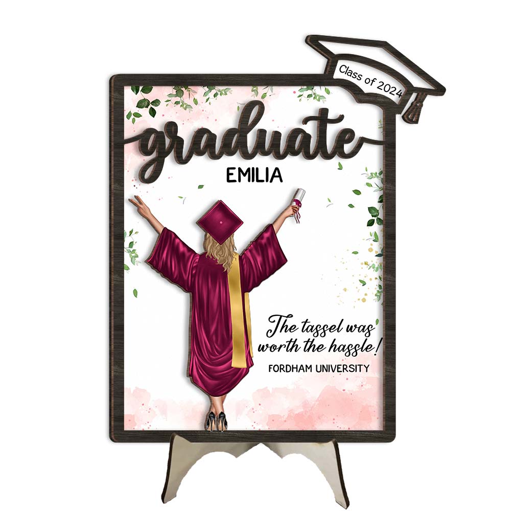Graduation Appreciation The Tassel Was Worth The Hassle - Personalized Graduation Gift For Friends, Family 2 Layered Separate Wooden Plaque 32861 Primary Mockup