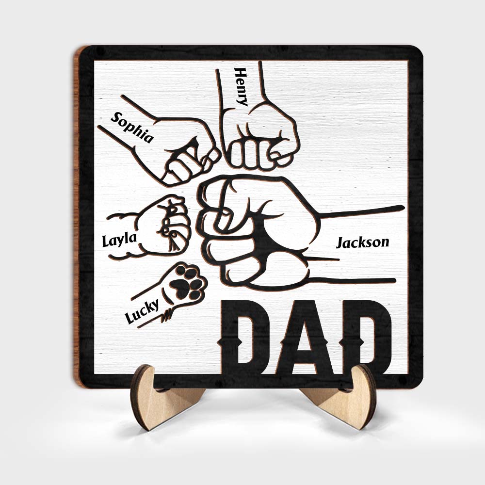 Personalized Gift for Dad Fist Bump 2 Layered Separate Wooden Plaque 32863 Primary Mockup
