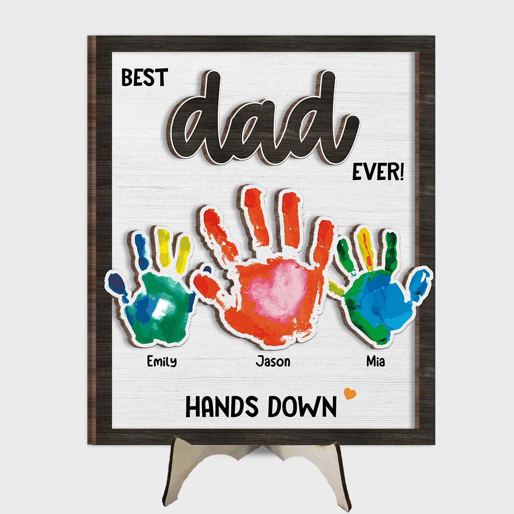 Personalized Father's Day Handprint 2 Layered Separate Wooden Plaque 32902 Primary Mockup