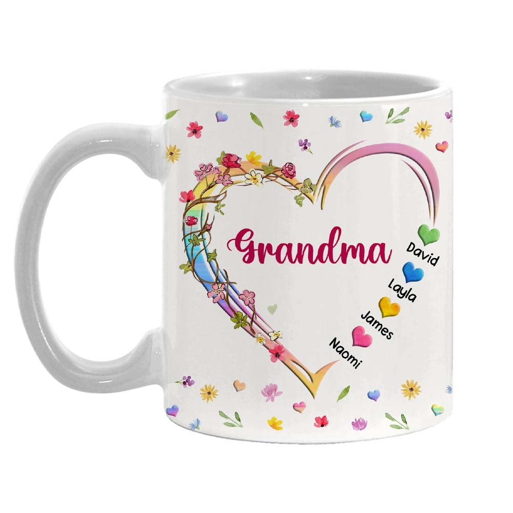 Personalized Gift For Grandma Mom Kids Heart Floral Mug 32906 Primary Mockup