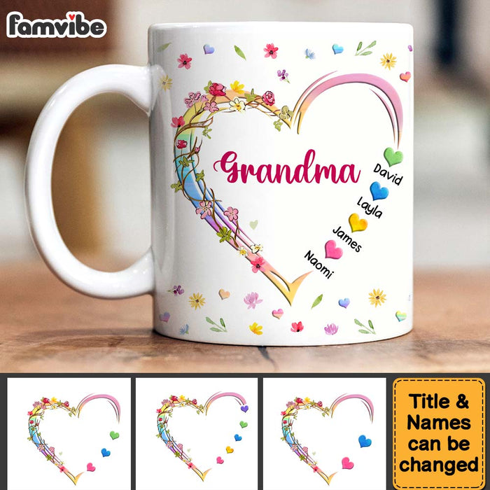 Personalized Gift For Grandma Mom Kids Heart Floral Mug 32906 1