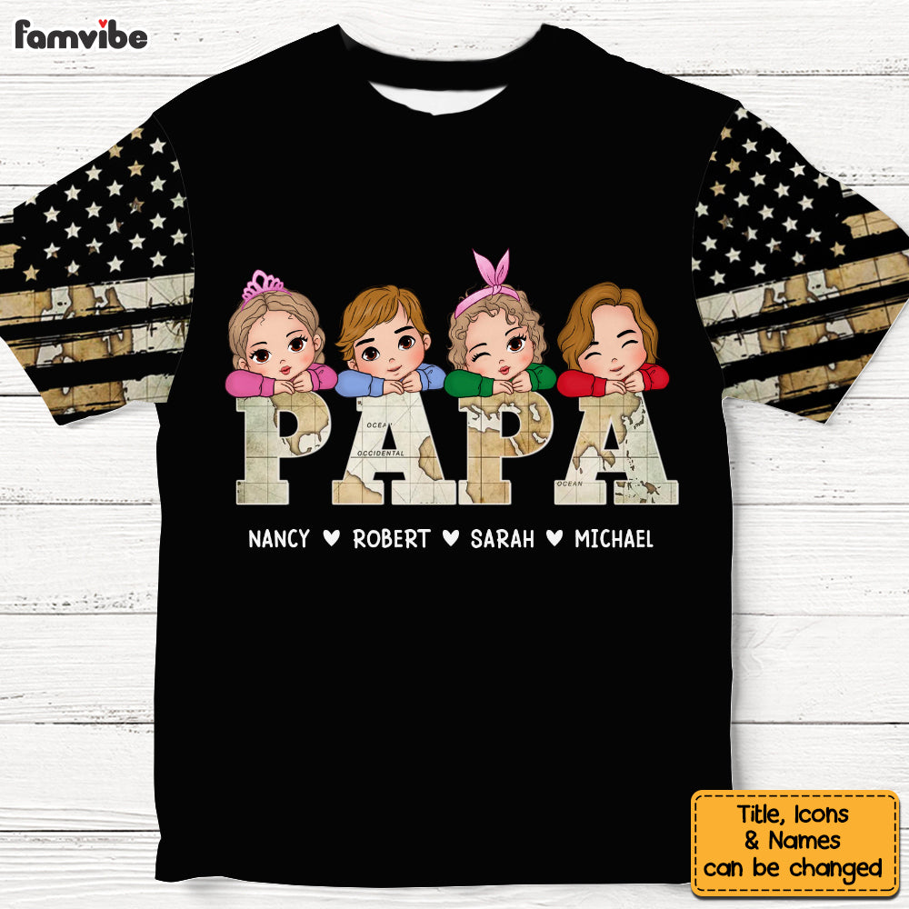 Personalized Gift For Papa and Dad Vintage Map All-over Print T Shirt - Hoodie - Sweatshirt 32942 Primary Mockup