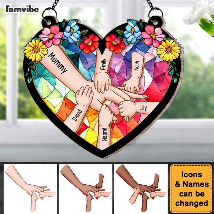 Personalized Gifts For Mom Kids Holding Mom Hand Acrylic Mix Wood Suncatcher Ornament 33008 1