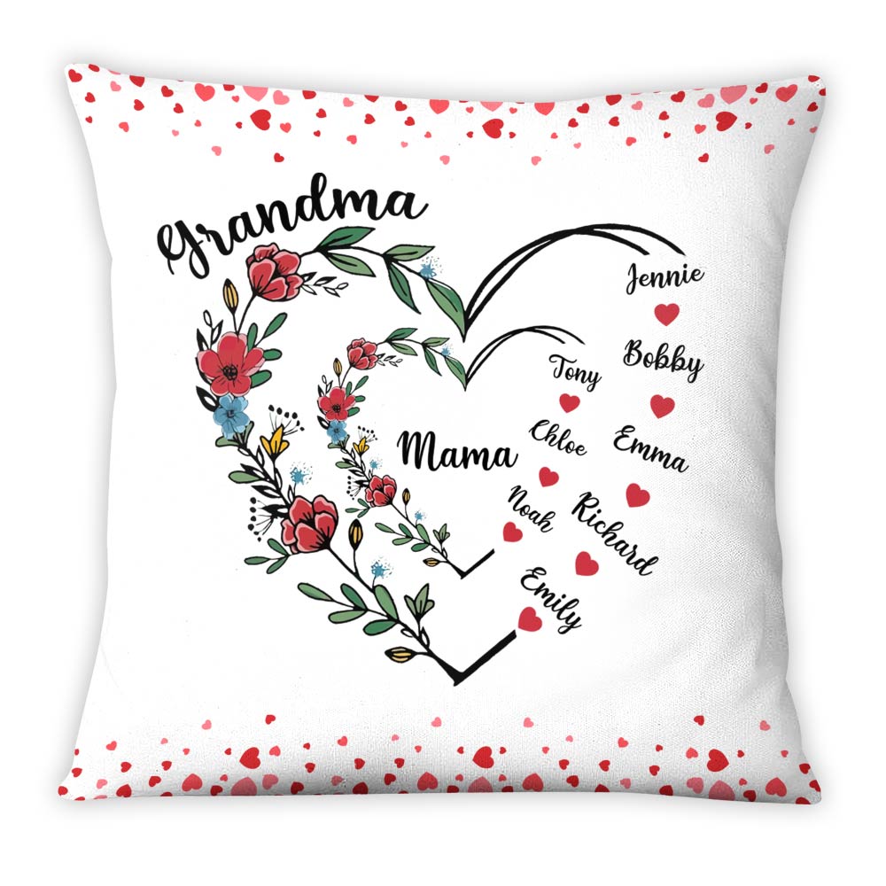 Personalized Gift For Grandma Floral Heart Pillow 33036 Primary Mockup