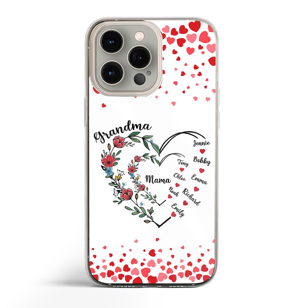 Personalized Gift For Grandma Floral Heart Clear Phone Case 33037 Primary Mockup
