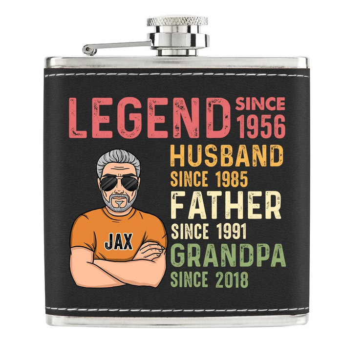 Personalized Husband Dad Grandpa Legend Leather Hip Flask 33040 1