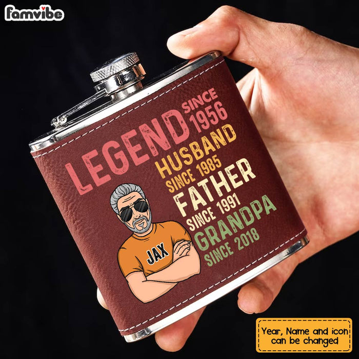 Personalized Husband Dad Grandpa Legend Leather Hip Flask 33040 1
