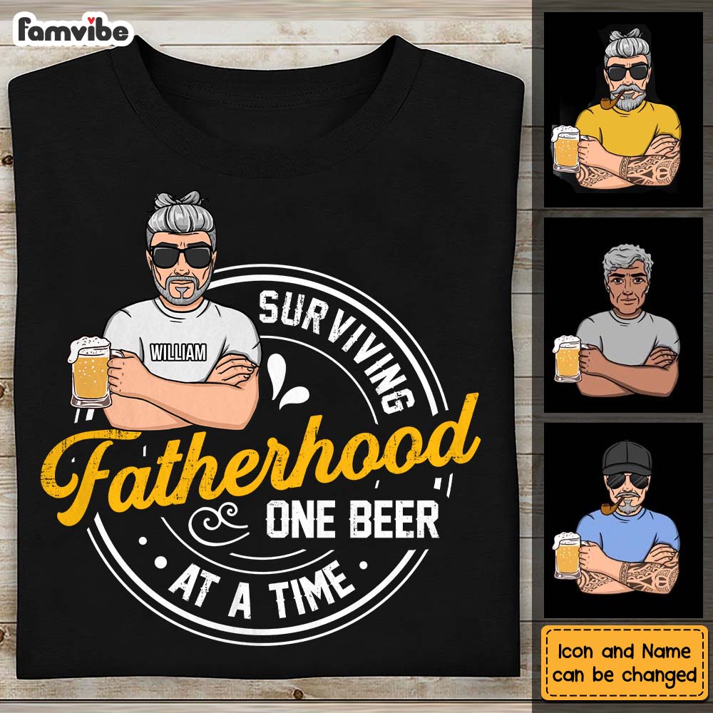 Personalized Gift For Dad Surviving Fatherhood One Beer At A Time Shirt Hoodie Sweatshirt 33049 Primary Mockup