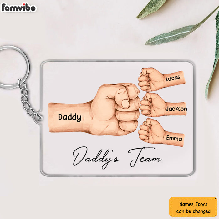 Daddy's Team Fist Bump Keychain Personalized 1-10 Child's