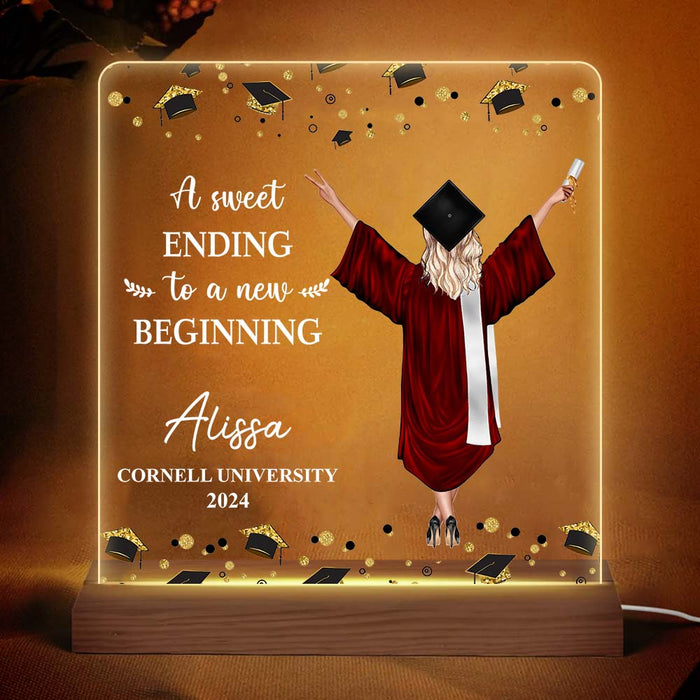 Personalized Graduation Gift A Sweet Ending To A New Beginning Plaque LED Lamp Night Light 33099 1