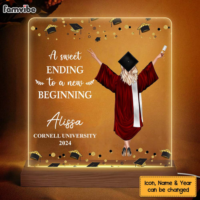 Personalized Graduation Gift A Sweet Ending To A New Beginning Plaque LED Lamp Night Light 33099 1