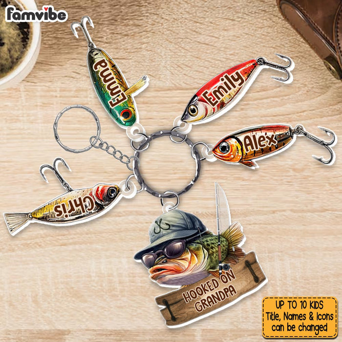 Personalized  Hooked On Daddy, Dad, Father, Grandpa, Papa Acrylic Custom Keychain 33109 1
