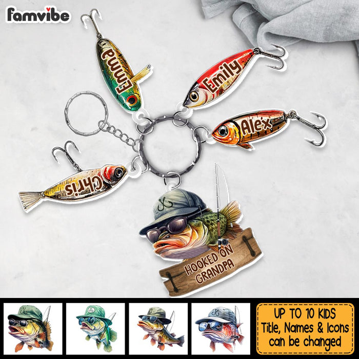 Personalized  Hooked On Daddy, Dad, Father, Grandpa, Papa Acrylic Custom Keychain 33109 1