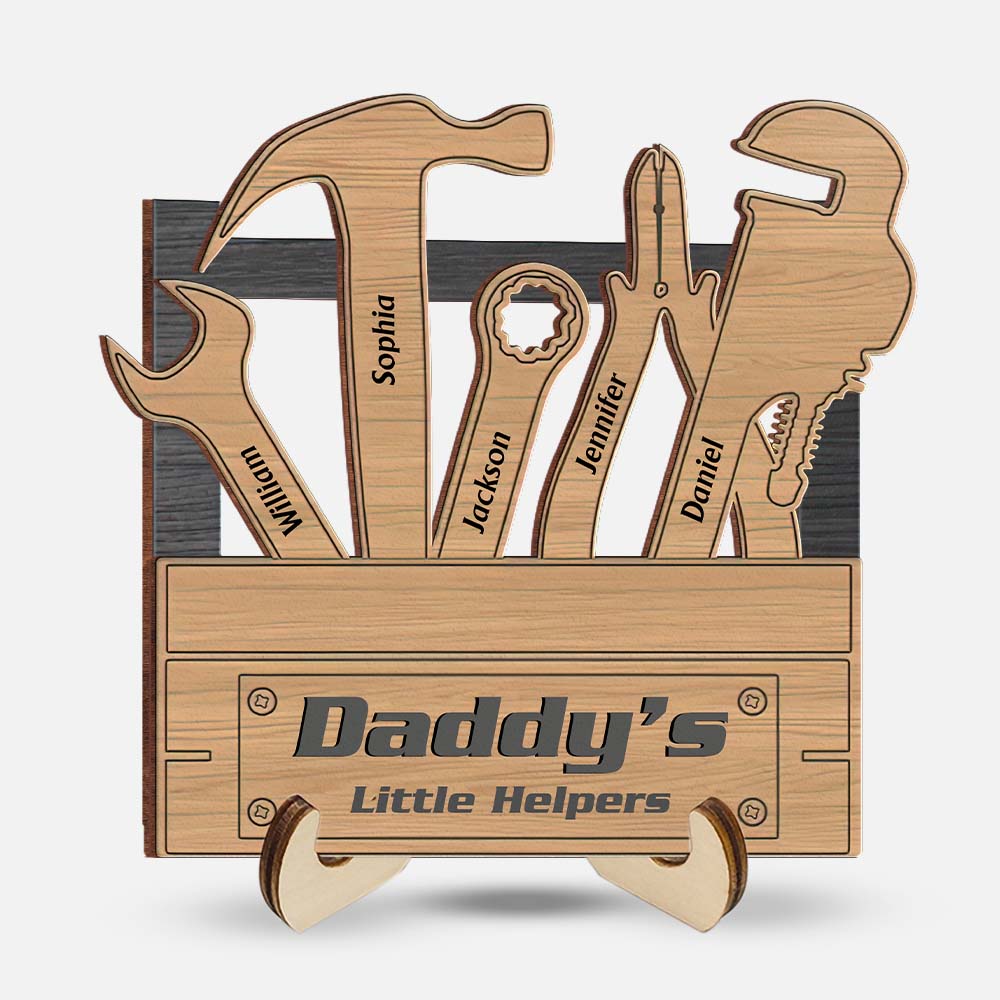 Personalized Gift For Dad Grandpa Little Helper 2 Layered Wooden Plaque 33114 Primary Mockup