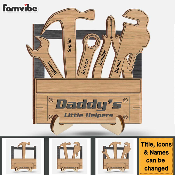 Personalized Gift For Dad Grandpa Little Helper 2 Layered Wooden Plaque 33114 1