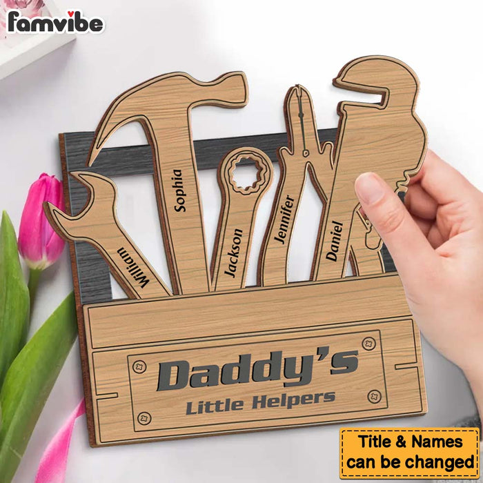 Personalized Gift For Dad Grandpa Little Helper 2 Layered Wooden Plaque 33114 1