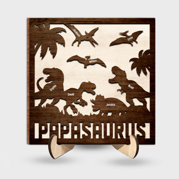 Personalized Gift for Grandpa Papasaurus 2 Layered Separate Wooden Plaque 33174 1