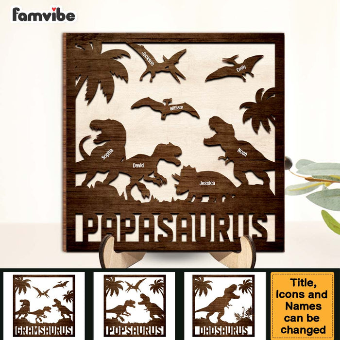 Personalized Gift for Grandpa Papasaurus 2 Layered Separate Wooden Plaque 33174 1
