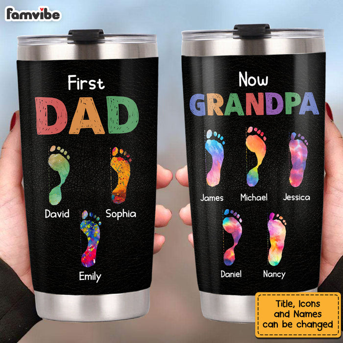 Personalized Gift For Grandpa First Dad Now Papa Footprints Steel Tumbler 33185 1