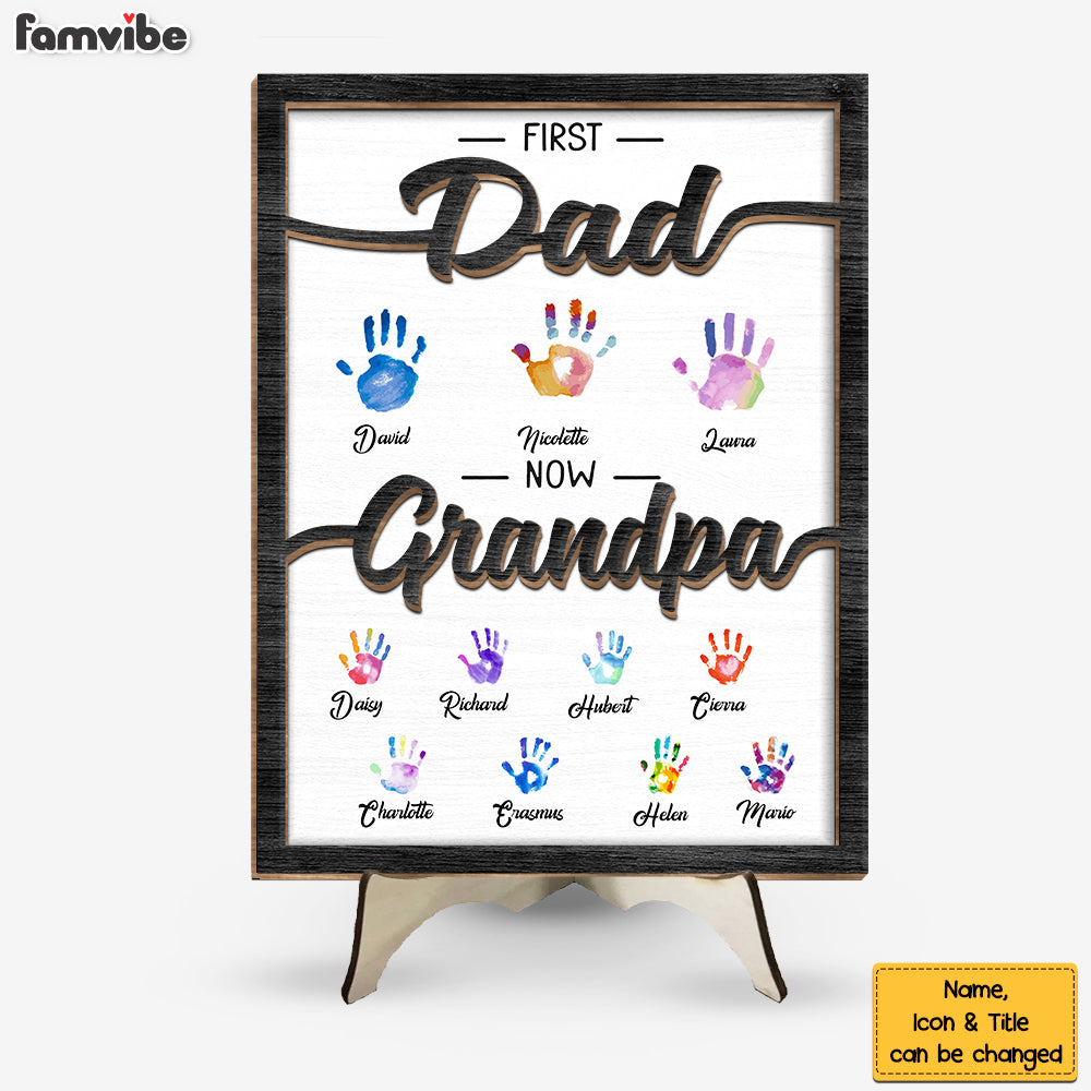 Personalized Gift For Grandpa First Dad Now Papa Handprints 2 Layered Wooden Plaque 33186 Primary Mockup