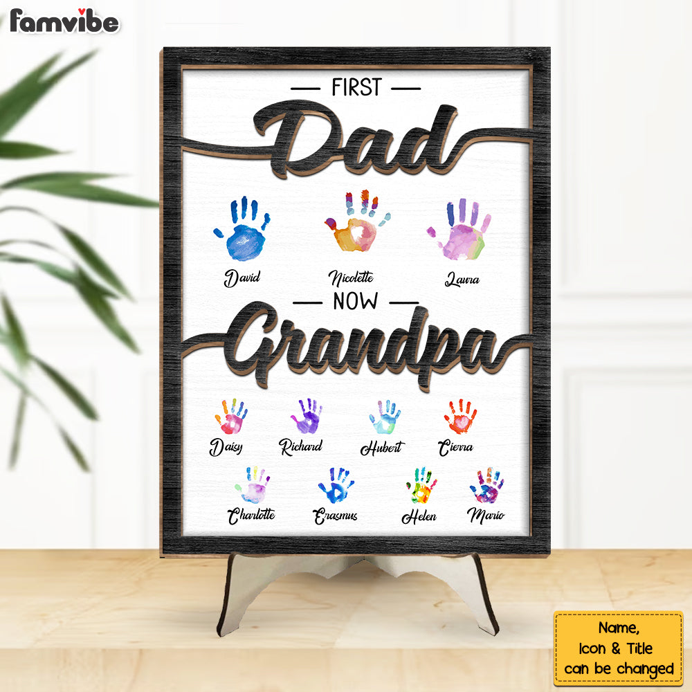 Personalized Gift For Grandpa First Dad Now Papa Handprints 2 Layered Wooden Plaque 33186 Primary Mockup