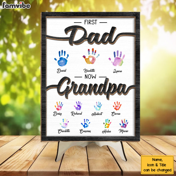 Personalized Gift For Grandpa First Dad Now Papa Handprints 2 Layered Wooden Plaque 33186 1