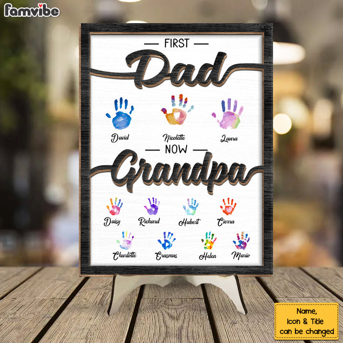 Personalized Gift For Grandpa First Dad Now Papa Handprints 2 Layered Wooden Plaque 33186 1