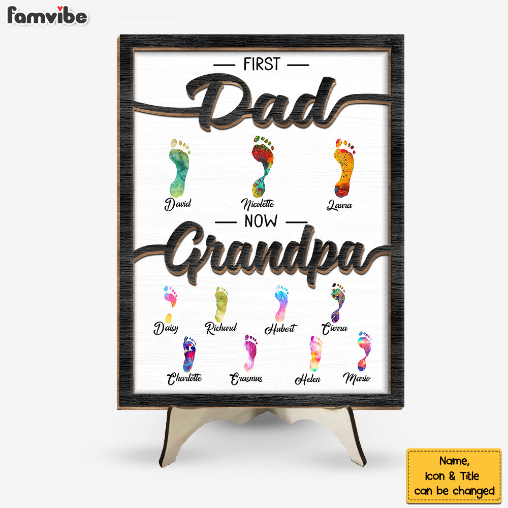 Personalized Gift For Grandpa First Dad Now Papa Footprints 2 Layered Wooden Plaque 33187 Primary Mockup