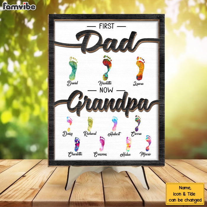 Personalized Gift For Grandpa First Dad Now Papa Footprints 2 Layered Wooden Plaque 33187 1