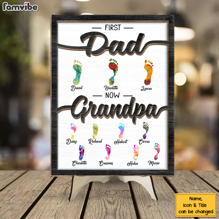 Personalized Gift For Grandpa First Dad Now Papa Footprints 2 Layered Wooden Plaque 33187 1