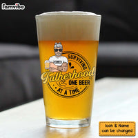 Personalized Gift For Dad Surviving Fatherhood One Beer At A Time Beer Glass 33394 thumb 1