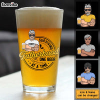 Personalized Gift For Dad Surviving Fatherhood One Beer At A Time Beer Glass 33394 thumb 1