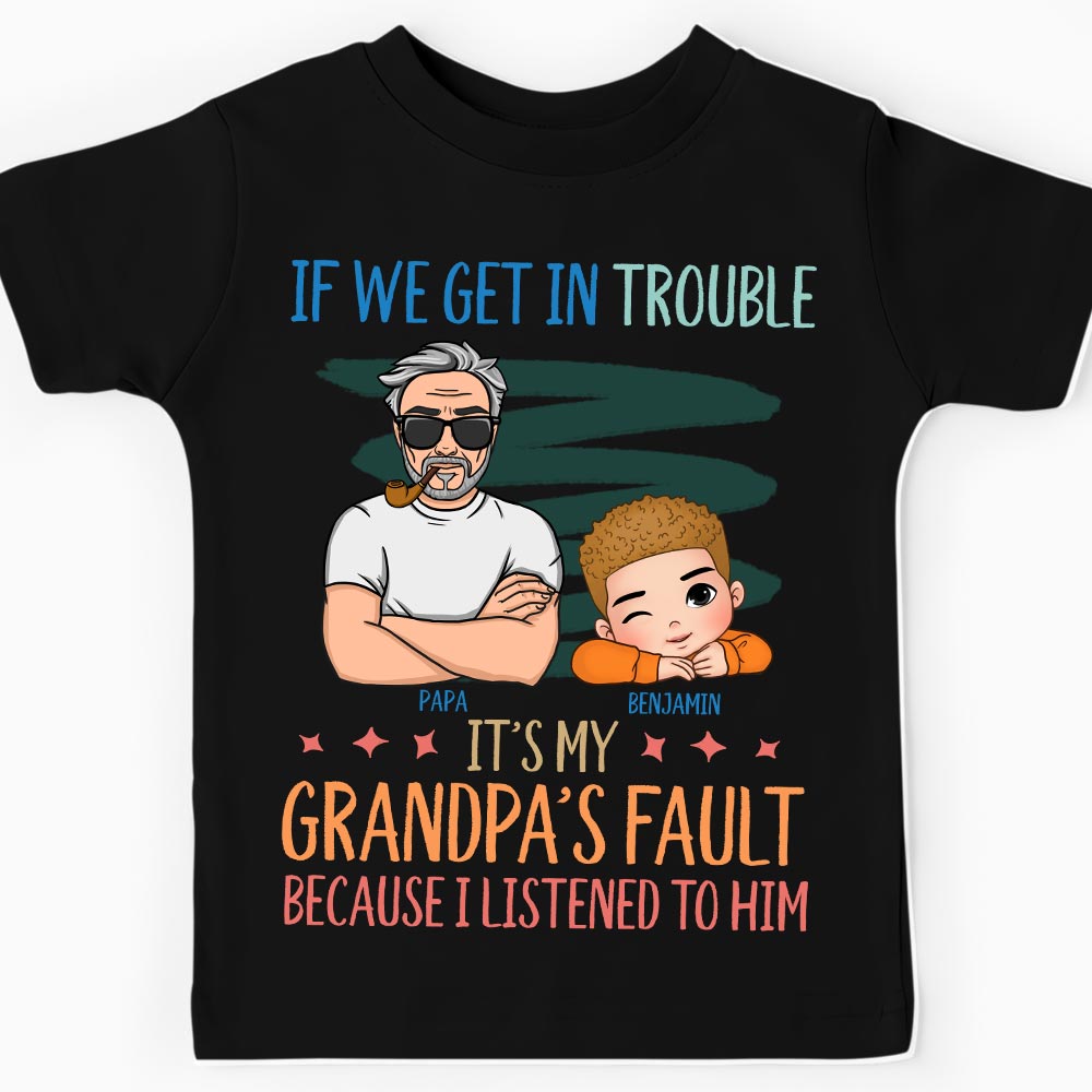 Personalized Gift For Grandson It's Grandpa's Fault Kid T Shirt - Kid Hoodie - Kid Sweatshirt 33423 Mockup Black
