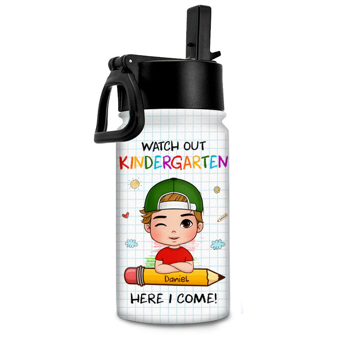Personalized Back To School First Day Of School Gift For Grandson Watch Out Here I Come Kids Water Bottle 33468 1