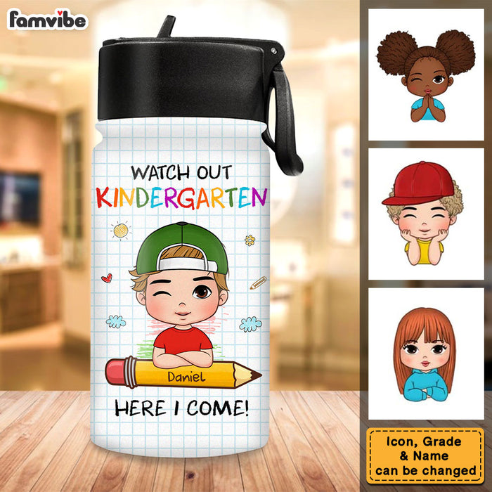 Personalized Back To School First Day Of School Gift For Grandson Watch Out Here I Come Kids Water Bottle 33468 1