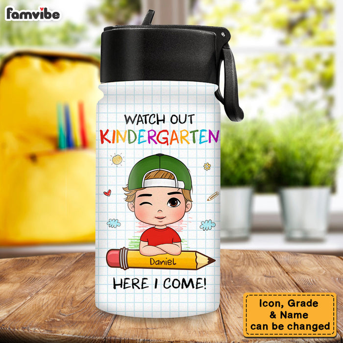 Personalized Back To School First Day Of School Gift For Grandson Watch Out Here I Come Kids Water Bottle 33468 1