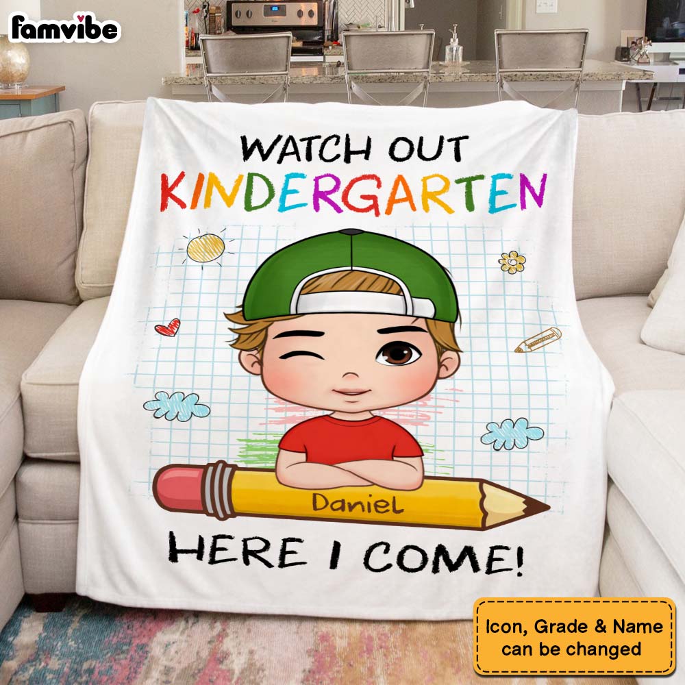 Personalized Back To School First Day Of School Gift For Grandson Watch Out Here I Come Blanket 33470 Primary Mockup