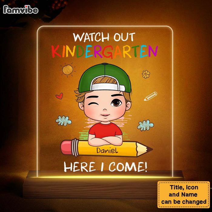 Personalized Back To School First Day Of School Gift For Grandson Watch Out Here I Come Plaque LED Lamp Night Light 33471 1