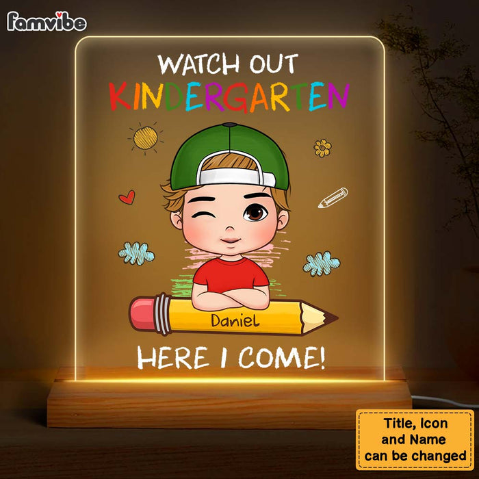 Personalized Back To School First Day Of School Gift For Grandson Watch Out Here I Come Plaque LED Lamp Night Light 33471 1