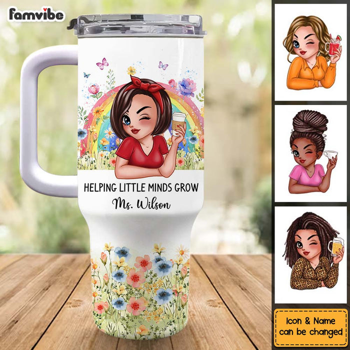 Personalized Gift For Teacher Helping Little Minds Grow 40oz Tumbler With Straw 33479 1