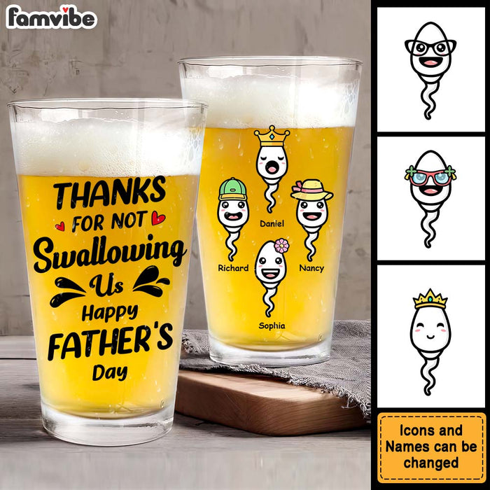 Personalized  Gift  For Dad Thanks For Not Swallowing Us  Father's Day Funny Beer Glass 33503 1