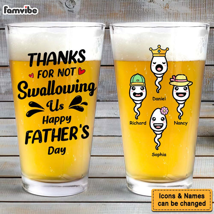 Personalized  Gift  For Dad Thanks For Not Swallowing Us  Father's Day Funny Beer Glass 33503 1