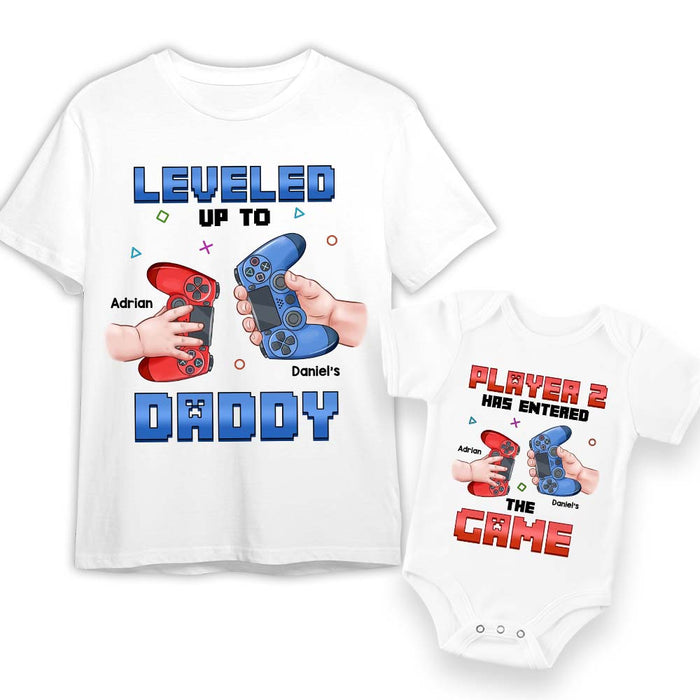 Personalized Gift For 1st Father's Day Level Up White Onesie and T-Shirt Set 33521 1