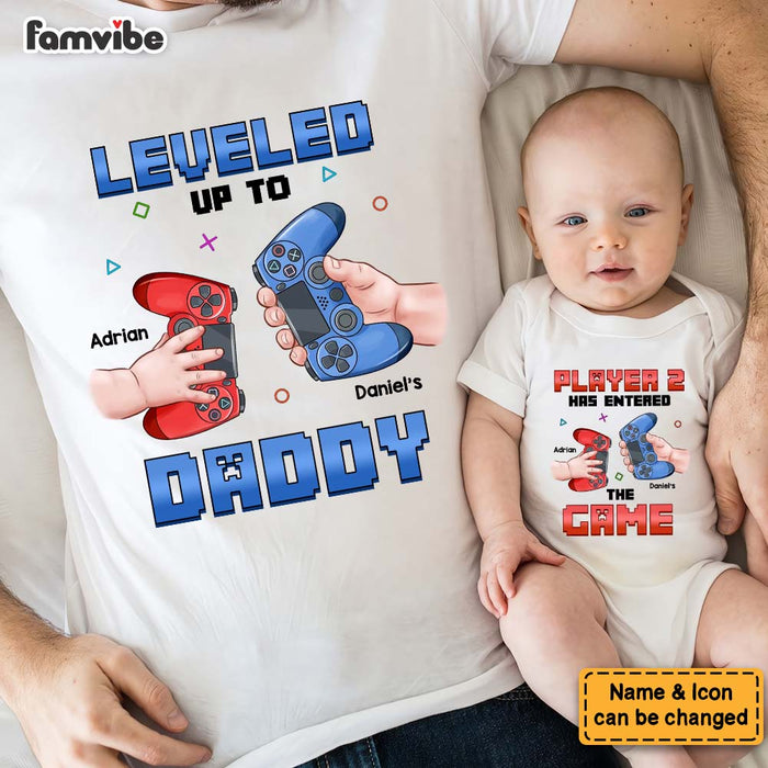 Personalized Gift For 1st Father's Day Level Up White Onesie and T-Shirt Set 33521 1
