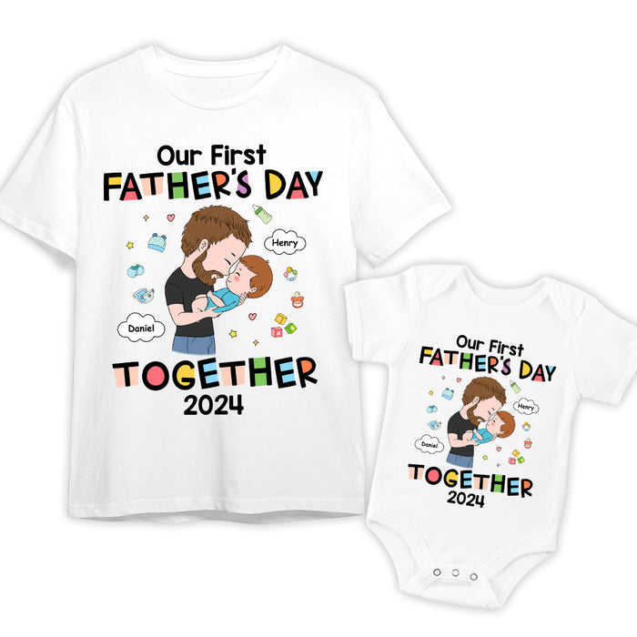 Personalized Gift For 1st Father's Day White Onesie and T-Shirt Set 33529 1