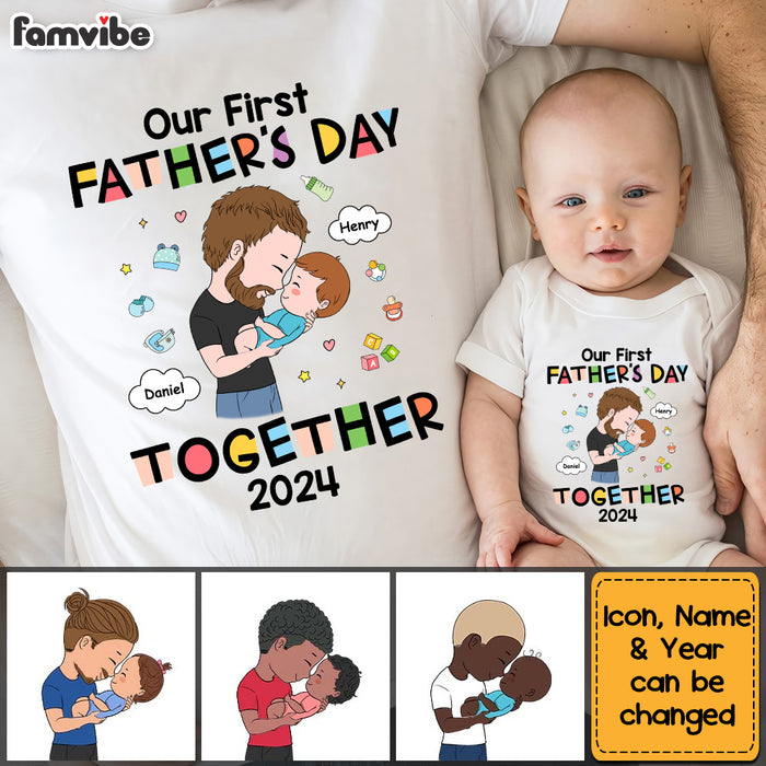 Personalized Gift For 1st Father's Day White Onesie and T-Shirt Set 33529 1