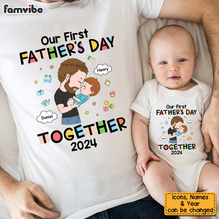 Personalized Gift For 1st Father's Day White Onesie and T-Shirt Set 33529 1