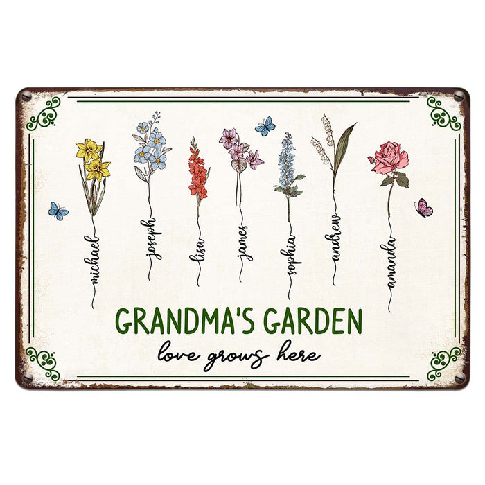 Personalized For Grandma Mom Grandma‘s Garden Love Grows Here Beautiful Birth Month Flower Gift Metal Sign 33567 1