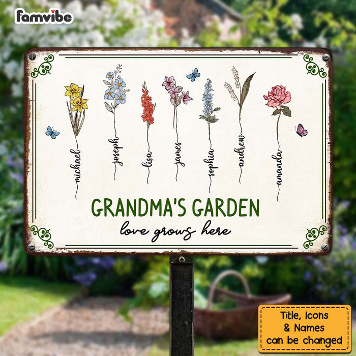 Personalized For Grandma Mom Grandma‘s Garden Love Grows Here Beautiful Birth Month Flower Gift Metal Sign 33567 1
