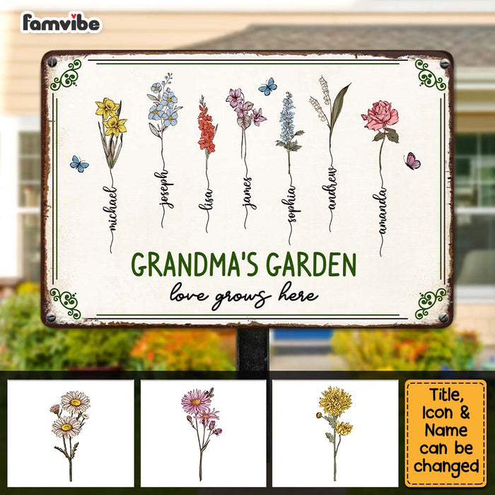 Personalized For Grandma Mom Grandma‘s Garden Love Grows Here Beautiful Birth Month Flower Gift Metal Sign 33567 1